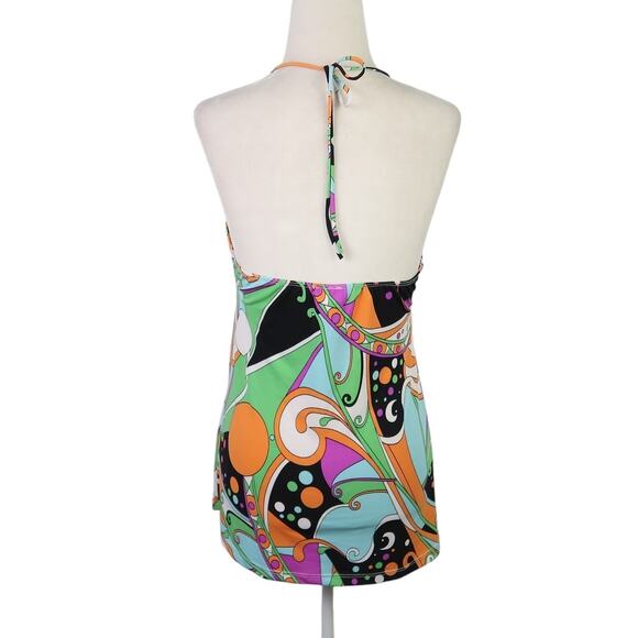 Vintage Y2K Candy Rain psychedelic print babydoll halter top M - Picture 4 of 5